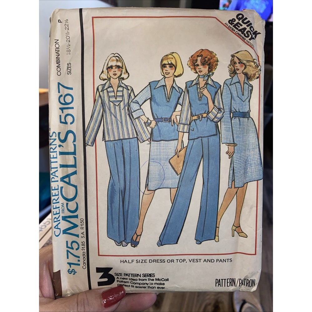 VTG 1976 McCalls 5167 Sewing Pattern Dress Vest Pants Half Size 18.5-22.5 Cut